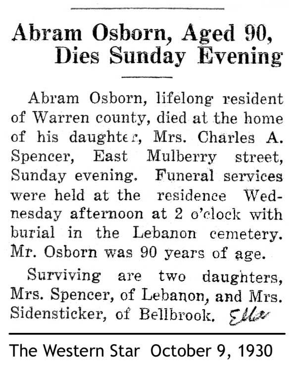 Orsburn, Osborn, Osborne Family Obituaries Family Obituaries, Warren
